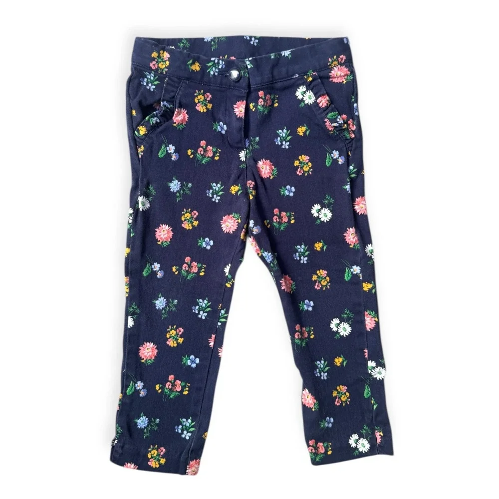 Janie and Jack Girls Size 3 Floral‎ Navy Pants and Coral Scalloped Shorts Bundle